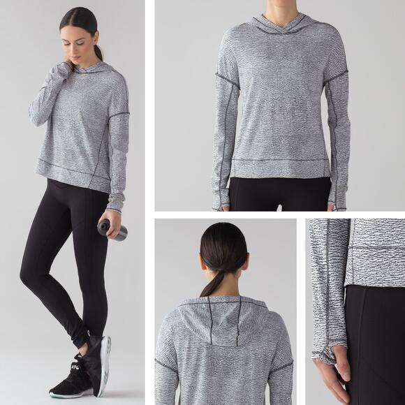 LULULEMON Squad Goals Hoodie Size 4 Sheer Luon Pebble Jacquard V1 White Black - Picture 1 of 8
